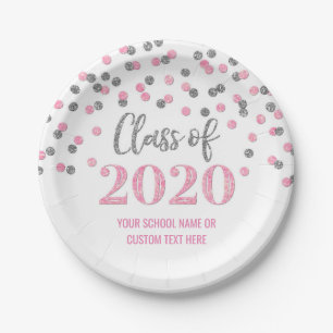 Rosa Silver Confetti Abschluss 2020 Pappteller