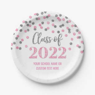 Rosa Silver Confetti Abschluss 2022 Pappteller