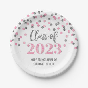 Rosa Silver Confetti Abschluss 2023 Pappteller