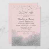 Rosa Silver Confetti Graduation Party Einladung (Vorne/Hinten)