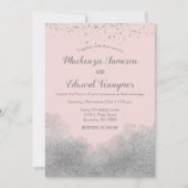 Rosa Silver Confetti Hochzeit Einladung (Vorderseite)