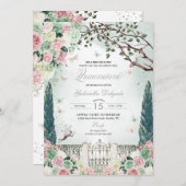 Rosa Silver Fairy Verzauberter Garten Quinceanera Einladung (Vorne/Hinten)