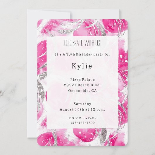 Rosa Silver Glam Circles Birthday Einladung (Vorderseite)