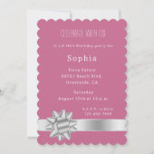 Rosa Silver Glam Ribbon und Bow Birthday Einladung (Vorderseite)