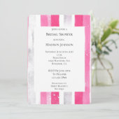 Rosa Silver Glam Streifen Brautparty Einladung (Stehend Vorderseite)