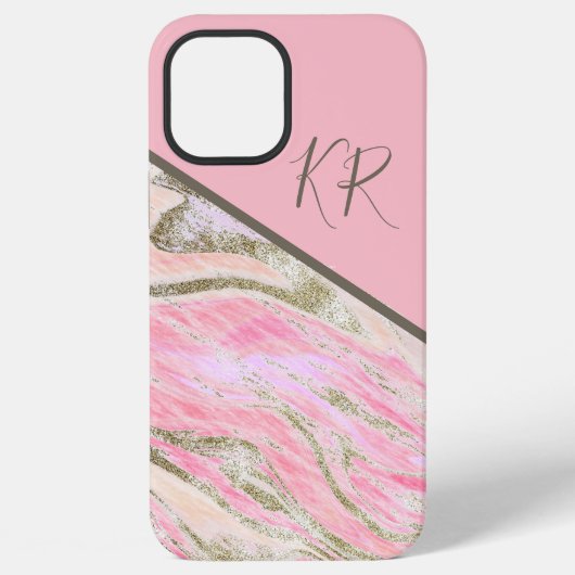 Rosa Silver Glitzer Marmormuster Mit Monogramm iPhone Hülle (Rückseite)