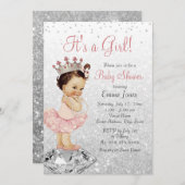 Rosa Silver Glitzer Princess Baby Dusche Einladung (Vorne/Hinten)