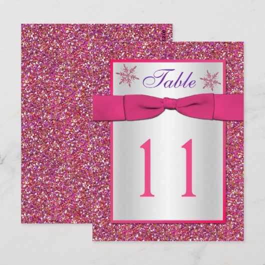 Rosa, Silver Glitzer Schneeflocken Tischnummer Car (Vorne/Hinten)