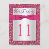 Rosa, Silver Glitzer Schneeflocken Tischnummer Car (Vorderseite)