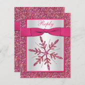 Rosa, Silver Glitzer Snowflake RSVP-Karte RSVP Karte (Vorne/Hinten)