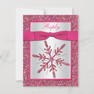 Rosa, Silver Glitzer Snowflake RSVP-Karte RSVP Karte