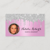 Rosa Silver Glitzer Tropfen Schöner Salon Foto Visitenkarte (Vorderseite)