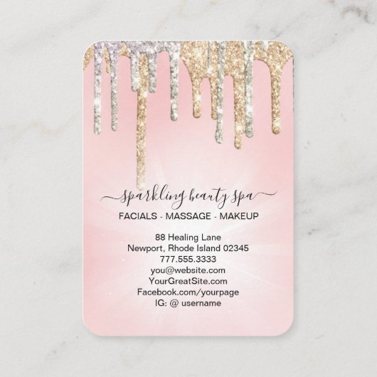 *~* Rosa Silver + Gold Tropfen Drilling GLITZER AP Visitenkarte (Rückseite)