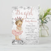 Rosa Silver Princess Snowflake Girl Babydusche Einladung (Stehend Vorderseite)