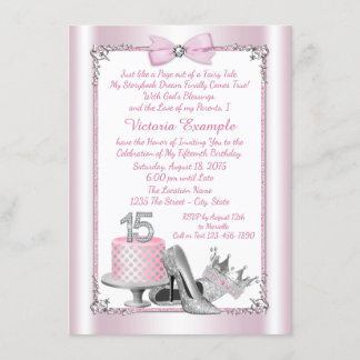 Rosa Silver Quinceanera 15. Geburtstag Einladungen