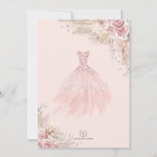 Rosa Silver Quinceañera Kleid Mis Quince 15 Años Einladung (Rückseite)