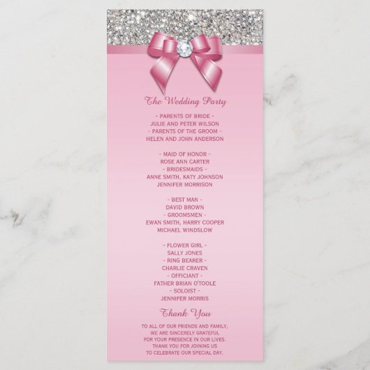 Rosa Silver Sequin Diamond Bow Wedding Program Programm (Rückseite)
