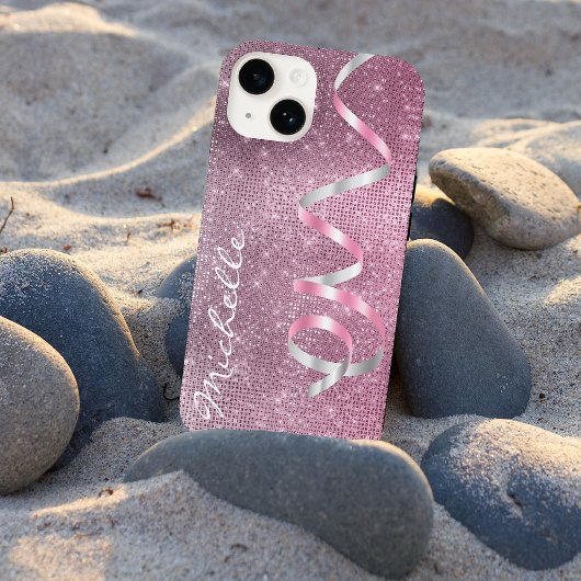 Rosa Silver Sparkle Ribbon Glam Case-Mate iPhone Hülle