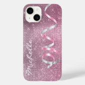 Rosa Silver Sparkle Ribbon Glam Case-Mate iPhone Hülle (Rückseite)