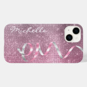 Rosa Silver Sparkle Ribbon Glam Case-Mate iPhone Hülle (Rückseite (Horizontal))