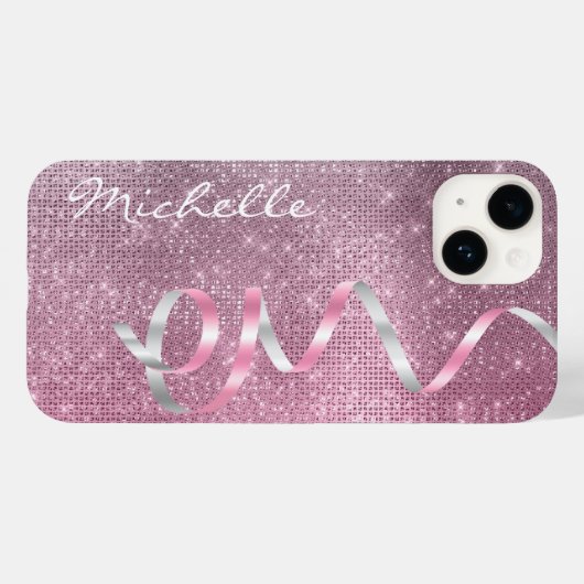 Rosa Silver Sparkle Ribbon Glam Case-Mate iPhone Hülle (Rückseite (Horizontal))