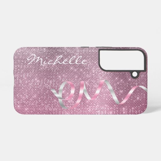 Rosa Silver Sparkle Ribbon Glam Samsung Galaxy Hülle (Rückseite (Horizontal))