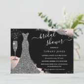 Rosa Silver Wedding Dress Sparkle Brautparty Einladung (Stehend Vorderseite)