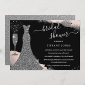 Rosa Silver Wedding Dress Sparkle Brautparty Einladung (Vorne/Hinten)