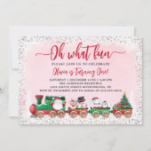 Rosa Silver Weihnachtsmann Weihnachtszug Geburtsta Einladung (Vorderseite)