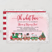 Rosa Silver Weihnachtsmann Weihnachtszug Geburtsta Einladung (Vorne/Hinten)