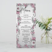Rosa Silver White Floral Wedding Menu Menükarte (Stehend Vorderseite)
