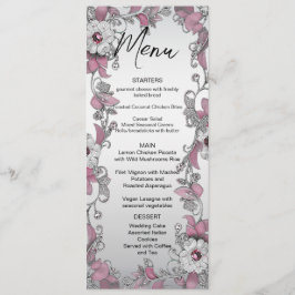 Rosa Silver White Floral Wedding Menu Menükarte