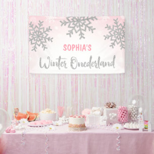 Rosa Silver Winter ONEderland 1. Geburtstag Banner