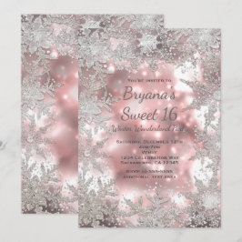 Rosa Silver Winter Wonderland Snowflake Einladung