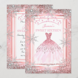 Rosa Silver Winter Wonderland Sweet 16 Birthday Einladung