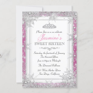 Rosa Silver Winter Wonderland Sweet 16 Einladung