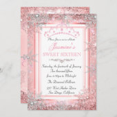 Rosa Silver Winter Wonderland Sweet 16 Party Einladung (Vorne/Hinten)