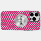 Rosa Silver Zigzag Streifen Monogramm Case-Mate iPhone Hülle (Rückseite (Horizontal))