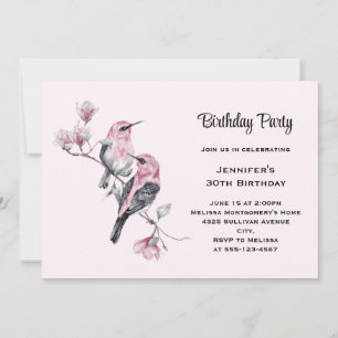 Rosa Singvögel auf einem Baumzweig Geburtstag Einladung