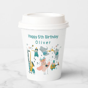 Rosa Singvogel mit Tierband zum Geburtstag Pappbecher