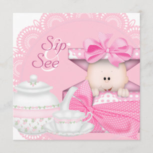 Rosa "Sip and See" Babyparty für Mädchen Einladung