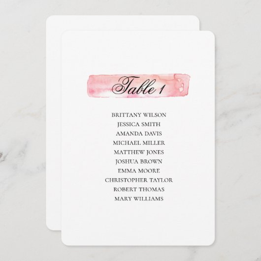 Rosa Sitzkarte. Hochzeitsplan für Wasserfarben Einladung (Vorne/Hinten)