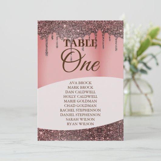 Rosa Sitztabelle im eleganten Glitzer Tabelle 1 Einladung (Stehend Vorderseite)