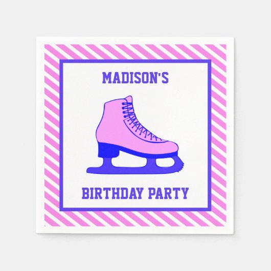 Rosa Skate Ice Skaten Birthday Party Paper Serviette (Vorderseite)