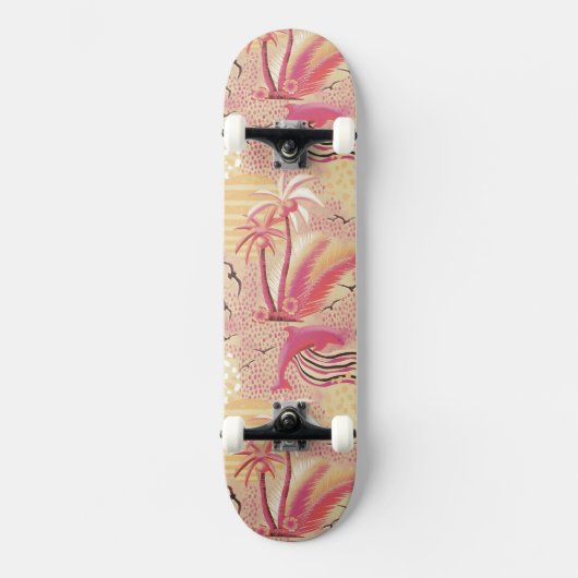 Rosa Skateboard im tropischen Paradies (Vorderseite)