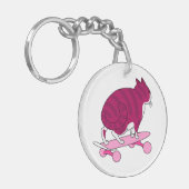 Rosa Skateboarding Cat Funny and Bye Text Schlüsselanhänger (Vorderseite links)