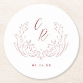 Rosa Sketch Vintag Blüh Wedding Monogram Runder Pappuntersetzer (Vorderseite)