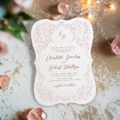 Rosa Sketch Vintage Mongram-Hochzeit Geblüht Einladung