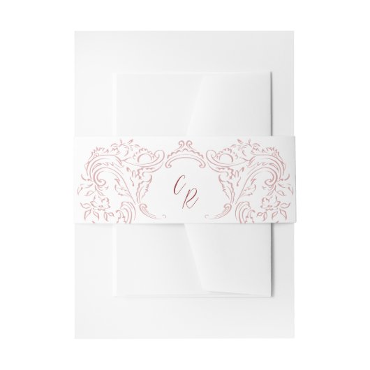 Rosa Sketch Vintage Mongram-Hochzeit Geblüht Einladungsbanderole (Vorderseite Beispiel)