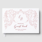 Rosa Sketch Vintage Mongram-Hochzeit Geblüht Gästebuch (Vorderseite)
